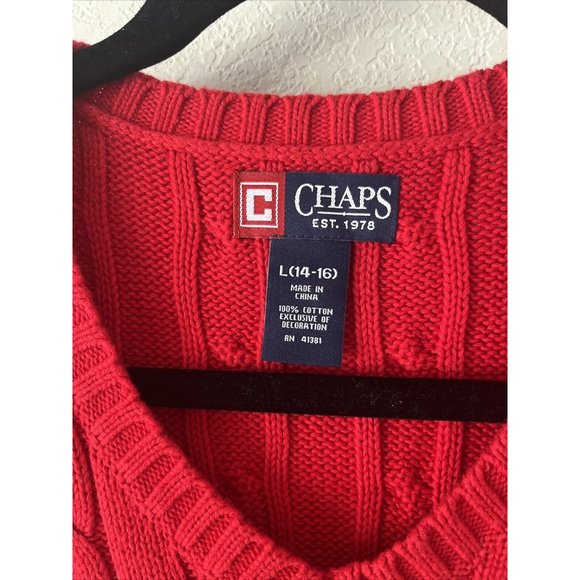 Chaps Cable Knit Sweater Vest RED Boys L 14/16 100%cotton - Picture 3 of 8